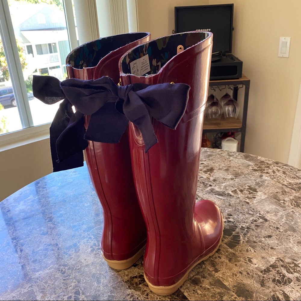 Joules Red Evedon Welly Rain Boot w/Bow